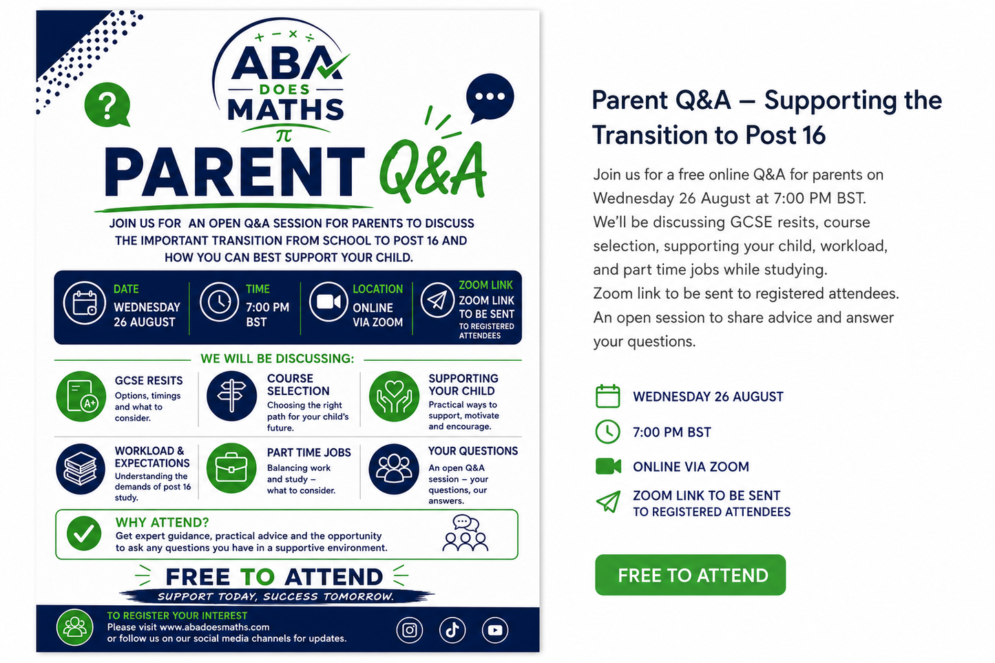 School to Post 16 Parent Q&A Event